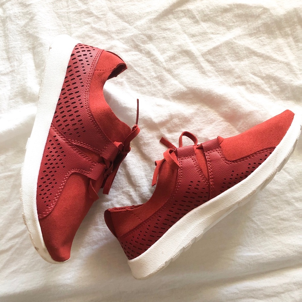 NWOT faux suede red sneakers